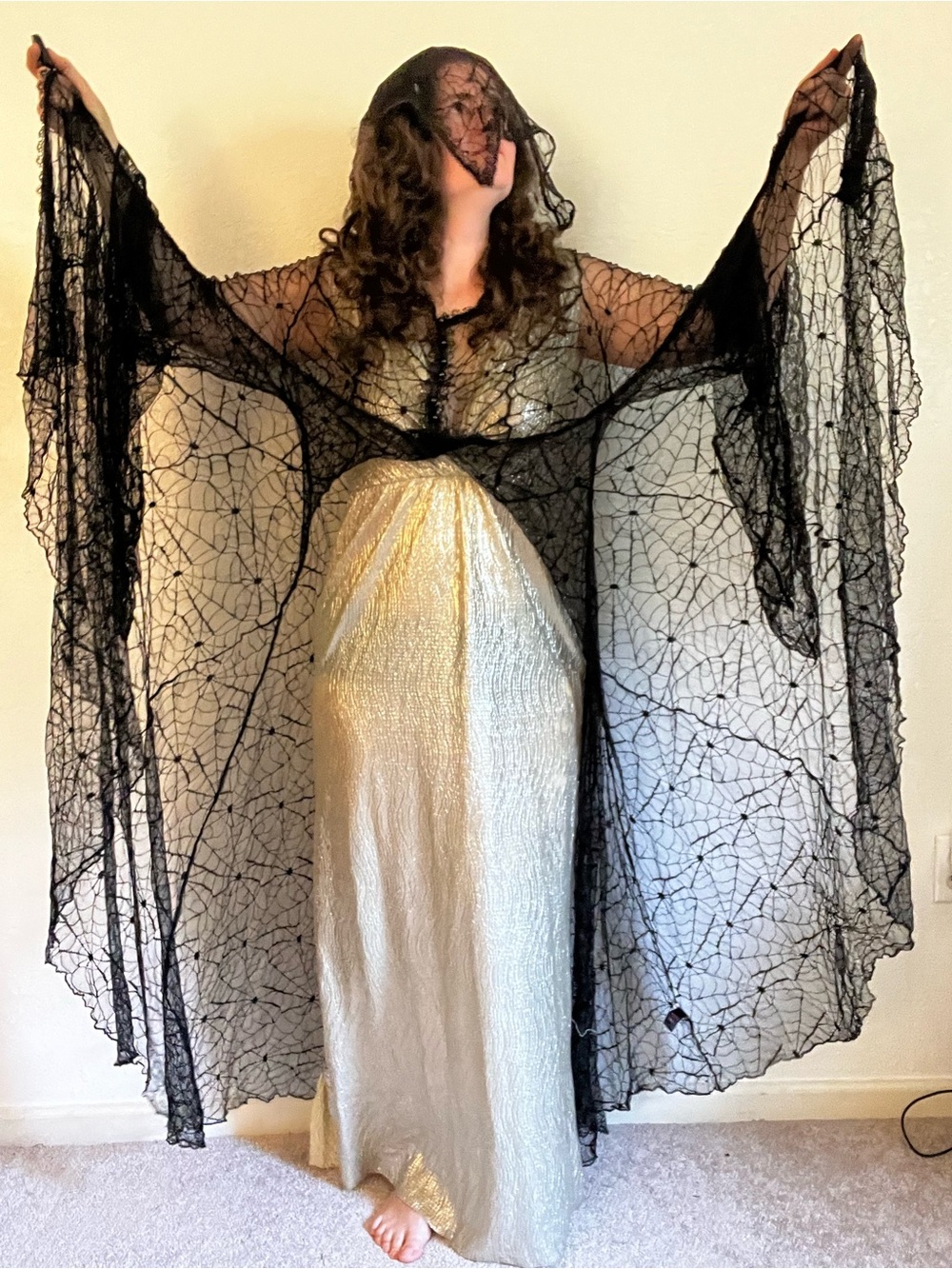 Soft Whimsigoth / Witchy Goddess Hooded Lace Duster Gown Flare Sleeve Cloak (3X) - Picture 10 of 13